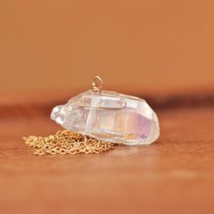 Shop Angel Aura Quartz Necklaces! Angel aura crystal necklace – aura quartz – rainbow – raw crystal – an angel aura crystal wire wrapped onto a 14k gold vermeil chain | Natural genuine Angel Aura Quartz necklaces. Buy crystal jewelry, handmade handcrafted artisan jewelry for women.  Unique handmade gift ideas. #jewelry #beadednecklaces #beadedjewelry #gift #shopping #handmadejewelry #fashion #style #product #necklaces #affiliate #ad