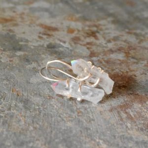Angel Aura Crystal Point Jewelry, Raw Rainbow Quartz Earrings, French Ear Wire Dangle Earrings, Unique Bridal Shower or Wedding Day Luxury | Natural genuine Gemstone earrings. Buy handcrafted artisan wedding jewelry.  Unique handmade bridal jewelry gift ideas. #jewelry #beadedearrings #gift #crystaljewelry #shopping #handmadejewelry #wedding #bridal #earrings #affiliate #ad
