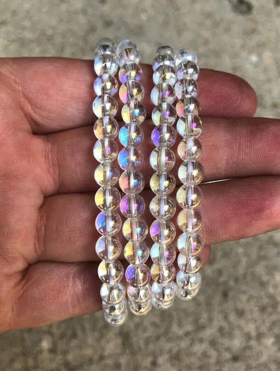 Angel Aura Quartz Bracelet 6mm Elastic Bracelet - Aura Quartz Bracelet - Healing Crystals - Aura Quartz Bracelet - Aura Quartz Crystal