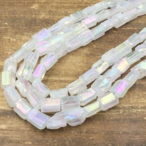 Shop Angel Aura Quartz Beads! Angel Aura Quartz Crystal Cylinder 6 Sided Vertical Through Drilled Quartz Crystal Beads Supplies 10-15×12-14mm Full Strand | Natural genuine chip Angel Aura Quartz beads for beading and jewelry making.  #jewelry #beads #beadedjewelry #diyjewelry #jewelrymaking #beadstore #beading #affiliate #ad