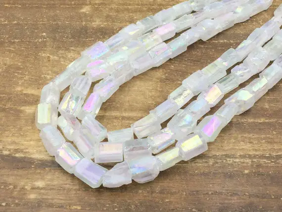 Angel Aura Quartz Crystal Cylinder 6 Sided Vertical Through Drilled Quartz Crystal Beads Supplies 10-15x12-14mm Full Strand