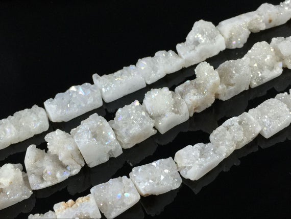 Angel Aura Quartz Druzy Beads Rectangle Druzy Beads Quartz Crystal Druzy Drusy Rectangle Beads Raw Druzy Beads 10-12x10-25mm 15.5" Strand