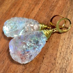 Large Angel Aura Quartz Earrings | Natural genuine Angel Aura Quartz earrings. Buy crystal jewelry, handmade handcrafted artisan jewelry for women.  Unique handmade gift ideas. #jewelry #beadedearrings #beadedjewelry #gift #shopping #handmadejewelry #fashion #style #product #earrings #affiliate #ad