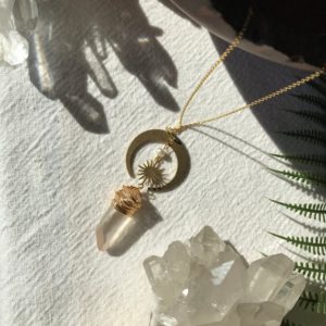 Angel Aura Quartz Half Moon Necklace | Natural genuine Angel Aura Quartz necklaces. Buy crystal jewelry, handmade handcrafted artisan jewelry for women.  Unique handmade gift ideas. #jewelry #beadednecklaces #beadedjewelry #gift #shopping #handmadejewelry #fashion #style #product #necklaces #affiliate #ad