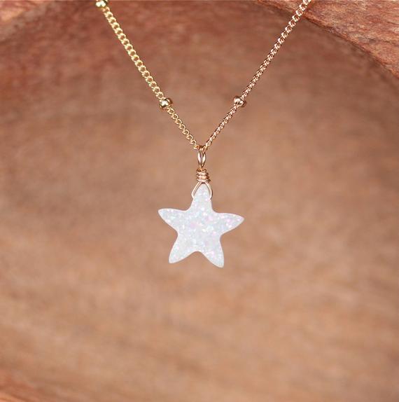 Angel Aura Star Necklace -  Aura Quartz Necklace - White Druzy Star Necklace - Crystal Star Necklace