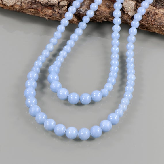 Blue Angelite Necklace, Angelite Gemstone Jewelry, Round Shape Bead Necklace, Handmade Gemstone Necklace, Two Layered Necklace, Gift For Her