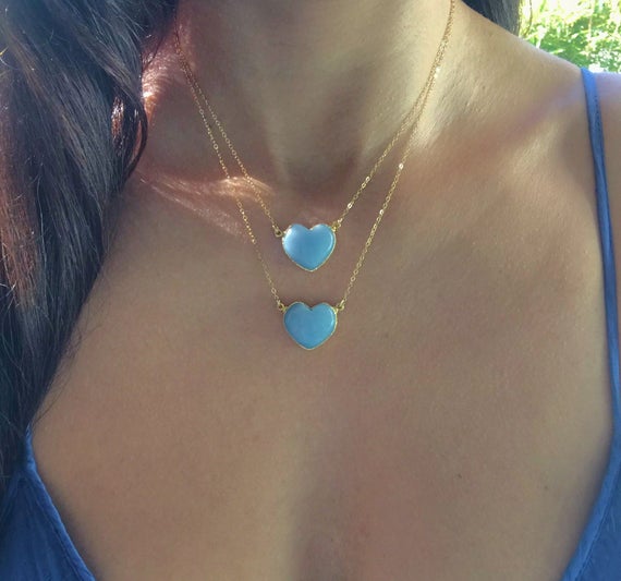 Angelite Necklace // Gold Angelite Necklace  // Angelite Heart Necklace