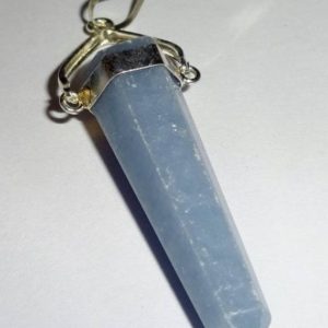 Natural Angelite Crystal Healing Cut Gemstone Point Pendant with Decorative Swinging Silver Metal Bail | Natural genuine Gemstone pendants. Buy crystal jewelry, handmade handcrafted artisan jewelry for women.  Unique handmade gift ideas. #jewelry #beadedpendants #beadedjewelry #gift #shopping #handmadejewelry #fashion #style #product #pendants #affiliate #ad