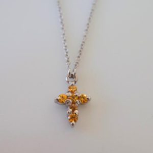 Shop Yellow Sapphire Necklaces! Any Color 14kt Gold Yellow Sapphire Petite Cross Necklace | Natural genuine Yellow Sapphire necklaces. Buy crystal jewelry, handmade handcrafted artisan jewelry for women.  Unique handmade gift ideas. #jewelry #beadednecklaces #beadedjewelry #gift #shopping #handmadejewelry #fashion #style #product #necklaces #affiliate #ad