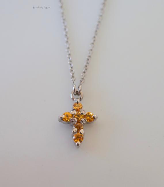 Any Color 14kt Gold Yellow Sapphire Petite Cross Necklace
