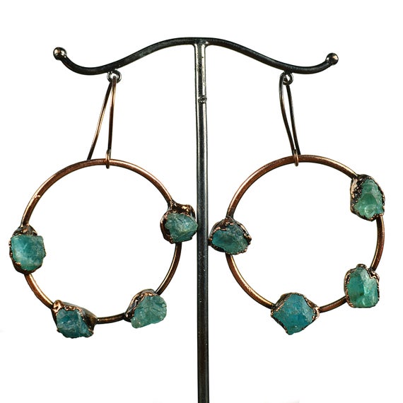 Raw Apatite Gemstone Earrings  Statement Earrings  Dangle Earrings  Drop Earrings  Minimal Earrings  Brass Earrings  Hanging Earrings
