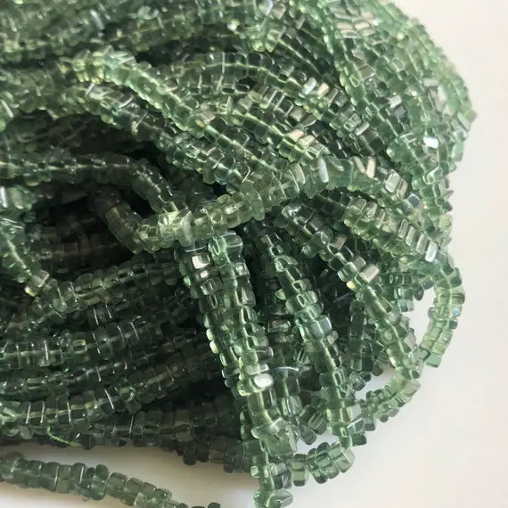 16 Inches 3.5mm To 4mm Green Apatite Heishi Beads, Natural Green Apatite Square Heishi Spacer Beads, Sold As 1 Strand/5 Strand, Gds1762