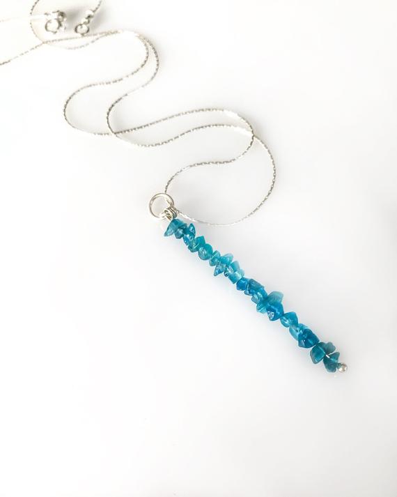Blue Apatite Pendant Beaded Bar Necklace, Anxiety Jewelry, Apatite Necklace