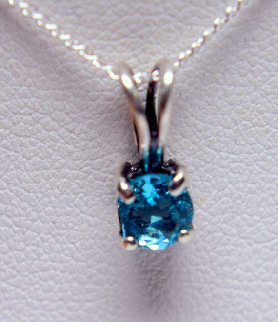 Blue Apatite Pendant, Genuine Gemstone 5.62mm Round .73ct, Set In 925 Sterling Silver Pendant 18inch Chain Included
