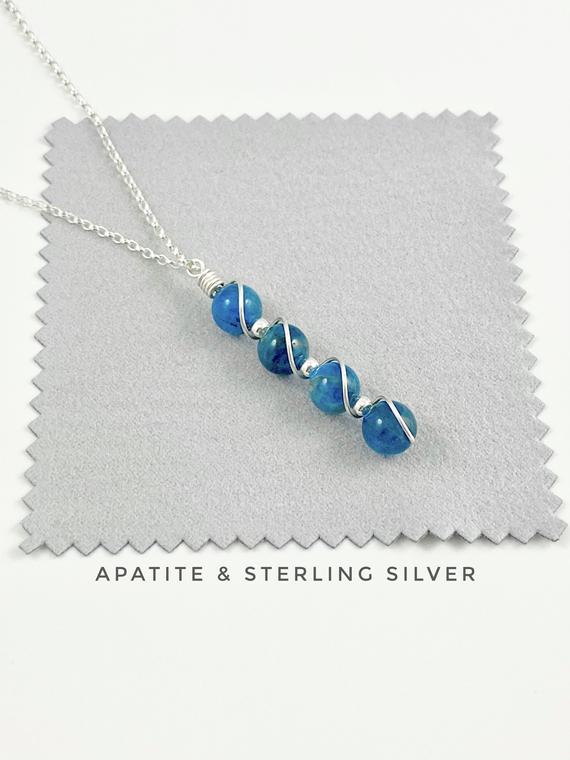 Blue Apatite, Apatite Jewelry, Apatite Pendant, Throat Chakra Necklace, Neon Blue Apatite, Crystal Necklace
