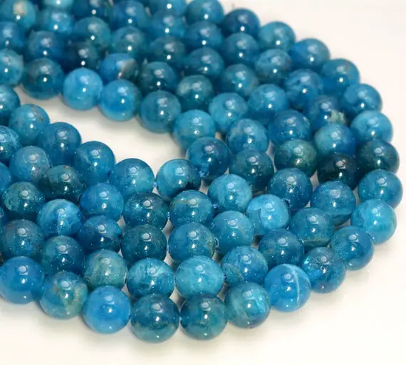 10mm Genuine Natural Blue Apatite Gemstone Grade Aaa Round Loose Beads 7.5 Inch Half Strand (80007909 H-117)