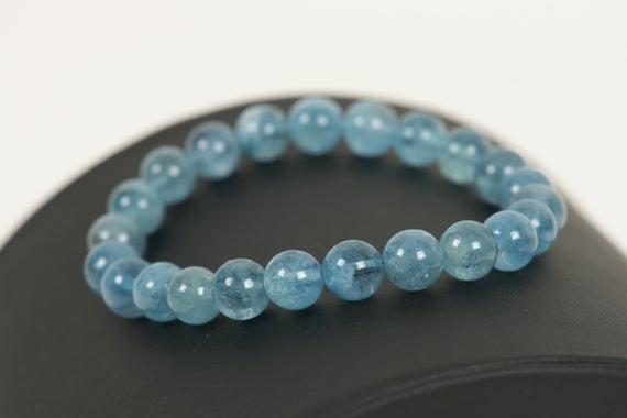 Genuine Blue Aquamarine Hight Quality Beads Bracelet, Blue Gemstone, March Birthstone