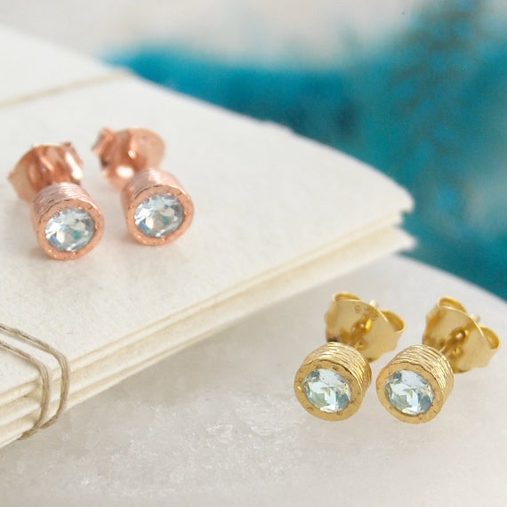 Aquamarine Earrings Dainty Earrings Set March Birthstone Earrings Small Stud Earrings Gold Earrings Set Anniversary Gift Gemstone Earrings