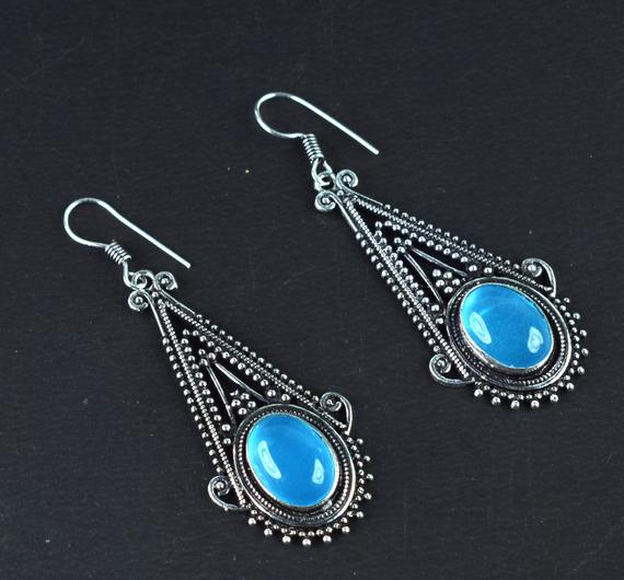 Hydro Aquamarine Stone Brass Earrings  Gemstone Earring  Fun Earrings  Lesbian Earrings  Womens Earrings  Silver Oxidize Earring