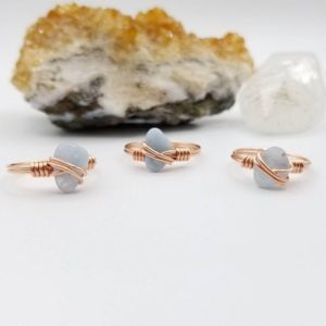 Aquamarine Ring, Copper Wire Wrapped Ring | Natural genuine Gemstone rings, simple unique handcrafted gemstone rings. #rings #jewelry #shopping #gift #handmade #fashion #style #affiliate #ad