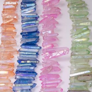 Aura Titanium Crystal Quartz Points for Jewelry Making,Titanium Beads-Light Salmon, Royal Blue, Light Pink, Aquamarine-Approx.15~35 mm | Natural genuine other-shape Angel Aura Quartz beads for beading and jewelry making.  #jewelry #beads #beadedjewelry #diyjewelry #jewelrymaking #beadstore #beading #affiliate #ad