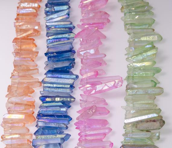 Aura Titanium Crystal Quartz Points For Jewelry Making,titanium Beads-light Salmon, Royal Blue, Light Pink, Aquamarine-approx.15~35 Mm