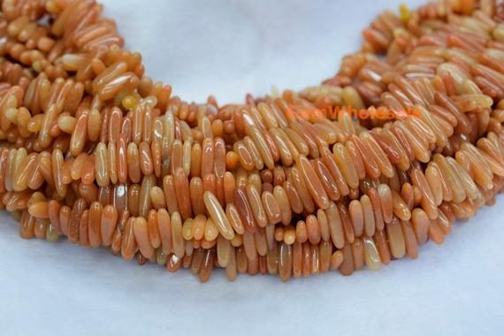 15.5" Natural Red Aventurine Tooth Chips 15~20mm, High Quality Orange Color Gemstone Long Chips, Diy Beads,red Aventurine Long Chips,