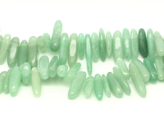 Fil 39cm 70pc Env - Perles De Pierre - Aventurine Verte Rocailles Chips Batonnets 12-25mm