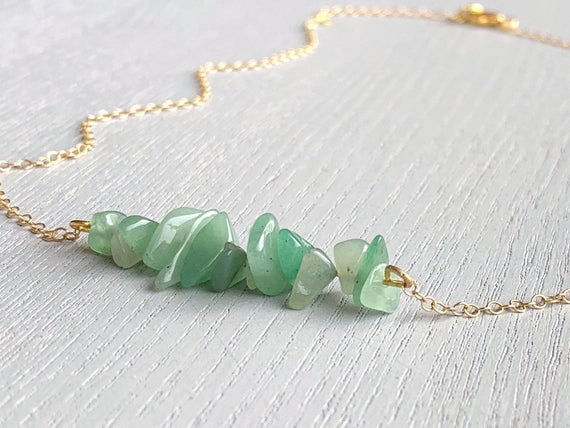 Aventurine Necklace Silver, Green Crystal Necklace, Aventurine Jewelry, Green Aventurine 14k Gold Choker Necklace, Good Luck Beaded Necklace