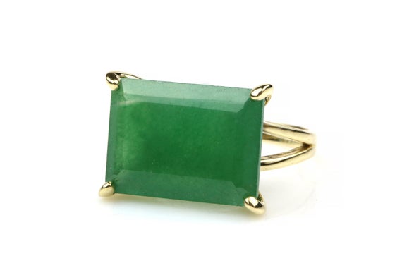 Green Aventurine Ring · Rectangle Ring · Prong Setting Ring · Classic Ring · Vintage Ring · Green Stone Ring · Gemstone Rings For Women