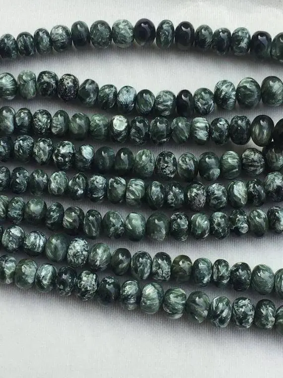 Bead Seraphinite Green Plain Rondelle (bati) 5 To 10mm 8" Length Each ,designer Quality Aaa Grade, Limited Edition