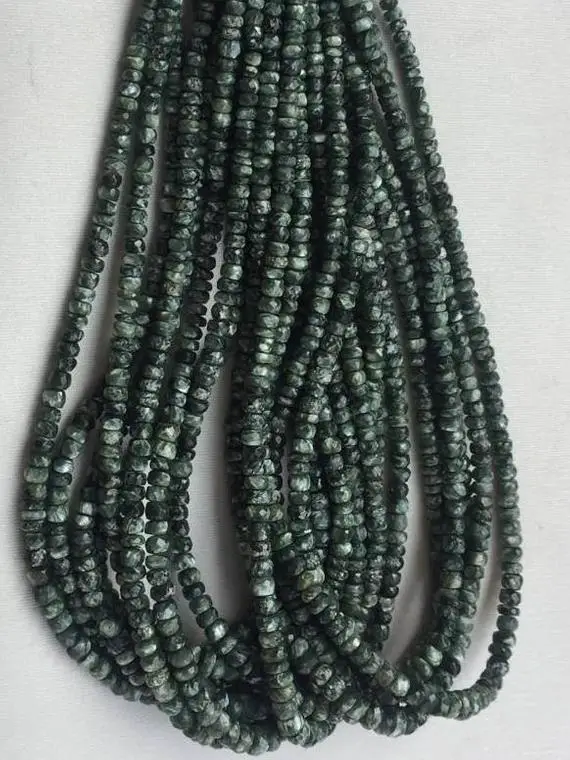 Bead Seraphinite Green Rondelle Faceted 4 To 5mm Graduated 16" Each, Designer Quality Beads