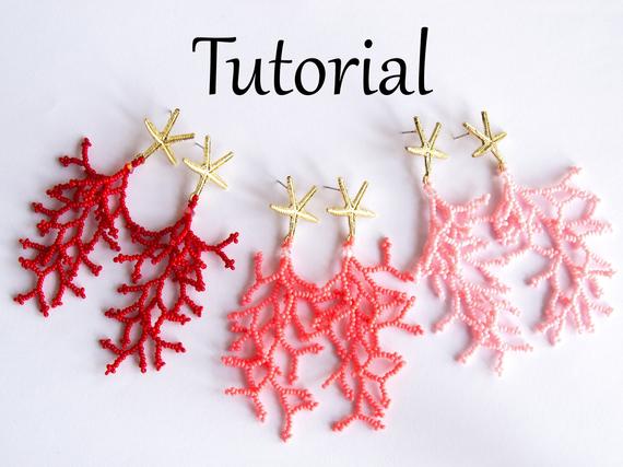 Beading Tutorial Coral Beaded Earrings - How To Make Seed Bead Earrings - Coraling Technique Beadweaving - Jewelry Making Beadwork Pattern Beading Tutorial Coral Beaded Earrings - How To Make Seed Bead Earrings - Coraling Technique Beadweaving - Jewelry Making Beadwork Pattern