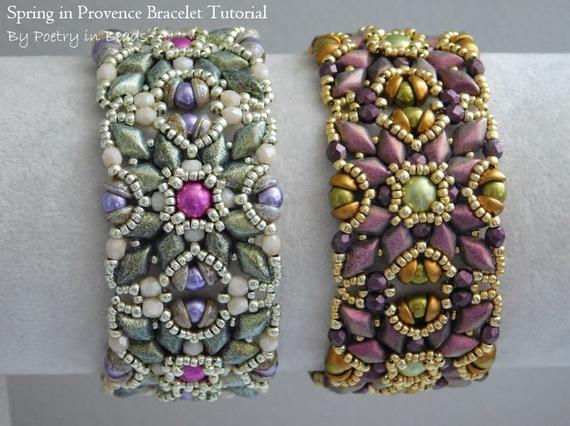 Beading Tutorial, Spring In Provence Bracelet Tutorial, Beading Pattern, Beaded Bracelet, Gemduo, Diamonduo, 3mm Firepolish, Teacup Beads