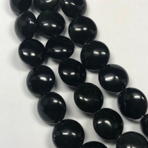 Black Obsidian Gemstone Beads. Full 15" strand of 14mm puffed coin beads, about 28 beads per strand. Black with some rainbow flash. | Natural genuine other-shape Gemstone beads for beading and jewelry making.  #jewelry #beads #beadedjewelry #diyjewelry #jewelrymaking #beadstore #beading #affiliate #ad