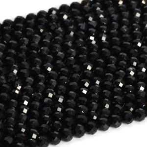 Shop Black Tourmaline Faceted Beads! 3-4 MM Black Tourmaline Beads Brazil AAA Genuine Natural Gemstone Full Strand Faceted Round Loose Beads 15" Bulk Lot Options (107689-2507) | Natural genuine faceted Black Tourmaline beads for beading and jewelry making.  #jewelry #beads #beadedjewelry #diyjewelry #jewelrymaking #beadstore #beading #affiliate #ad