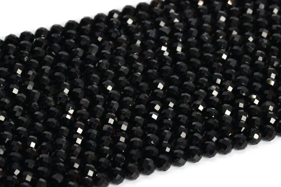 3-4 Mm Black Tourmaline Beads Brazil Aaa Genuine Natural Gemstone Full Strand Faceted Round Loose Beads 15" Bulk Lot Options (107689-2507)