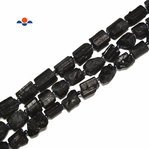 Black Tourmaline Rough Irregular Cylinder Tube Beads 10mm 15mm 18mm 15.5''strand