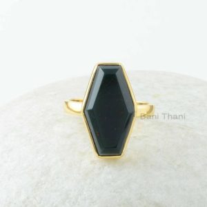 Shop Bloodstone Rings! Bloodstone Ring, Bloodstone 10 x 18 mm Hexagon Shape Gemstone Silver Ring, 18k Gold Plated Bezel Set Ring, Bloodstone Silver Rings For Women | Natural genuine Bloodstone rings, simple unique handcrafted gemstone rings. #rings #jewelry #shopping #gift #handmade #fashion #style #affiliate #ad