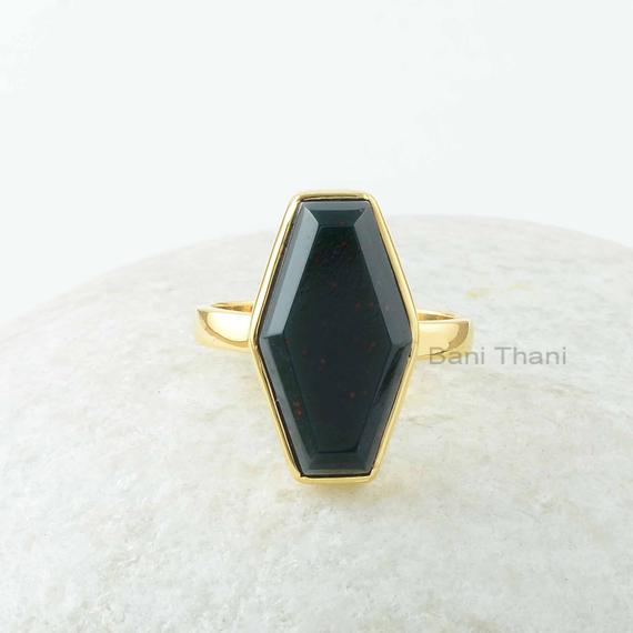 Bloodstone Ring - Handmade Ring - 925 Silver - Man Made Jewelry - Step Cut Marquise Hexagon - Gift For Inspiration - Jewelry For Flower Girl