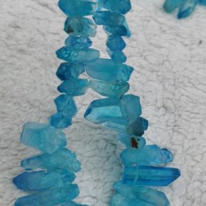 Shop Angel Aura Quartz Beads! Blue Aura Crystal  Natural Crystal Point Beads Clear Transparent Stick Beads Raw Long Teeth Beads 16inch | Natural genuine other-shape Angel Aura Quartz beads for beading and jewelry making.  #jewelry #beads #beadedjewelry #diyjewelry #jewelrymaking #beadstore #beading #affiliate #ad