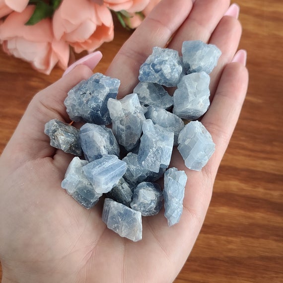 Rough Blue Calcite Chunks, 3/4" Bulk Raw Crystal Stones For Jewelry Making, Wire Wrapping, Decor, Or Crystal Grids