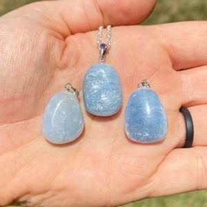 Shop Celestite Jewelry! blue celestite crystal pendant silver – tumbled stone – celestite stone pendant – celestite pendant – celestite jewelry – celestite necklace | Natural genuine Celestite jewelry. Buy crystal jewelry, handmade handcrafted artisan jewelry for women.  Unique handmade gift ideas. #jewelry #beadedjewelry #beadedjewelry #gift #shopping #handmadejewelry #fashion #style #product #jewelry #affiliate #ad