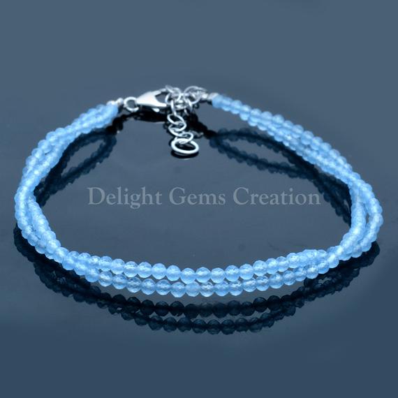 Chalcedony Bracelet, Natural Blue Chalcedony 2.5mm Bracelet, Beaded Bracelet, Blue Bracelet, Party Wear- Birthday Gift Bracelet For Women