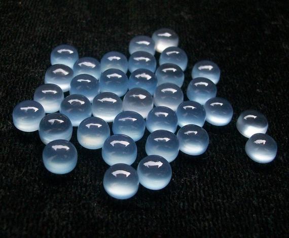 10 Pieces 6mm Aqua Blue Chalcedony Cabochon Round Gemstone, Aqua Blue Chalcedony Round Cabochon Aaa Quality Gemstone...