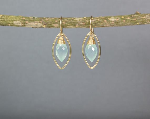 Blue Chalcedony Earrings, Gemstone Earrings / Handmade Jewelry / Everyday Earrings, Gold Hoop Earrings, Dainty Earrings, Bridal Earrings