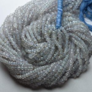 Shop Blue Chalcedony Faceted Beads! 13 Inches Strand,Natural Holly Blue Chalcedony Faceted Rondelles Shape Beads,Size 3.30mm | Natural genuine faceted Blue Chalcedony beads for beading and jewelry making.  #jewelry #beads #beadedjewelry #diyjewelry #jewelrymaking #beadstore #beading #affiliate #ad