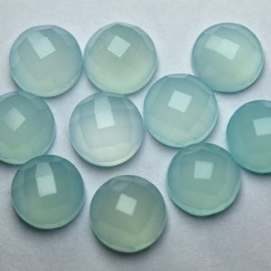 Shop Blue Chalcedony Beads! 5 Matched Pair,Aqua Blue Chalcedony Faceted Coins Shape Cabochon,Size 10mm | Natural genuine beads Blue Chalcedony beads for beading and jewelry making.  #jewelry #beads #beadedjewelry #diyjewelry #jewelrymaking #beadstore #beading #affiliate #ad