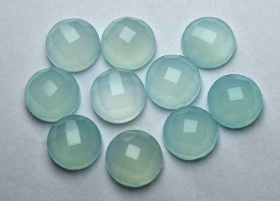 5 Matched Pair,aqua Blue Chalcedony Faceted Coins Shape Cabochon,size 10mm