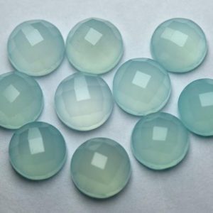 Shop Blue Chalcedony Beads! 5 Matched Pair,Aqua Blue Chalcedony Faceted Coins Shape Cabochon,Size 10mm | Natural genuine beads Blue Chalcedony beads for beading and jewelry making.  #jewelry #beads #beadedjewelry #diyjewelry #jewelrymaking #beadstore #beading #affiliate #ad